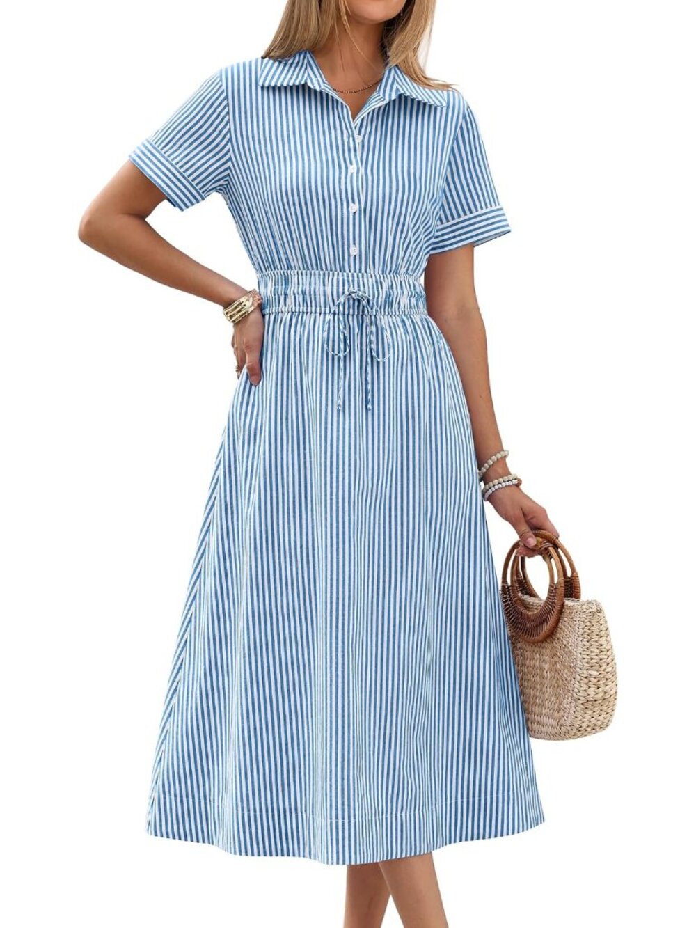 Chic Women's Short Sleeve Midi Dress for Summer & Vacation
